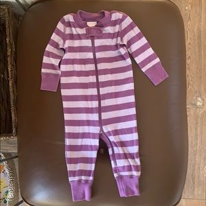 Purple striped one piece romper jammies